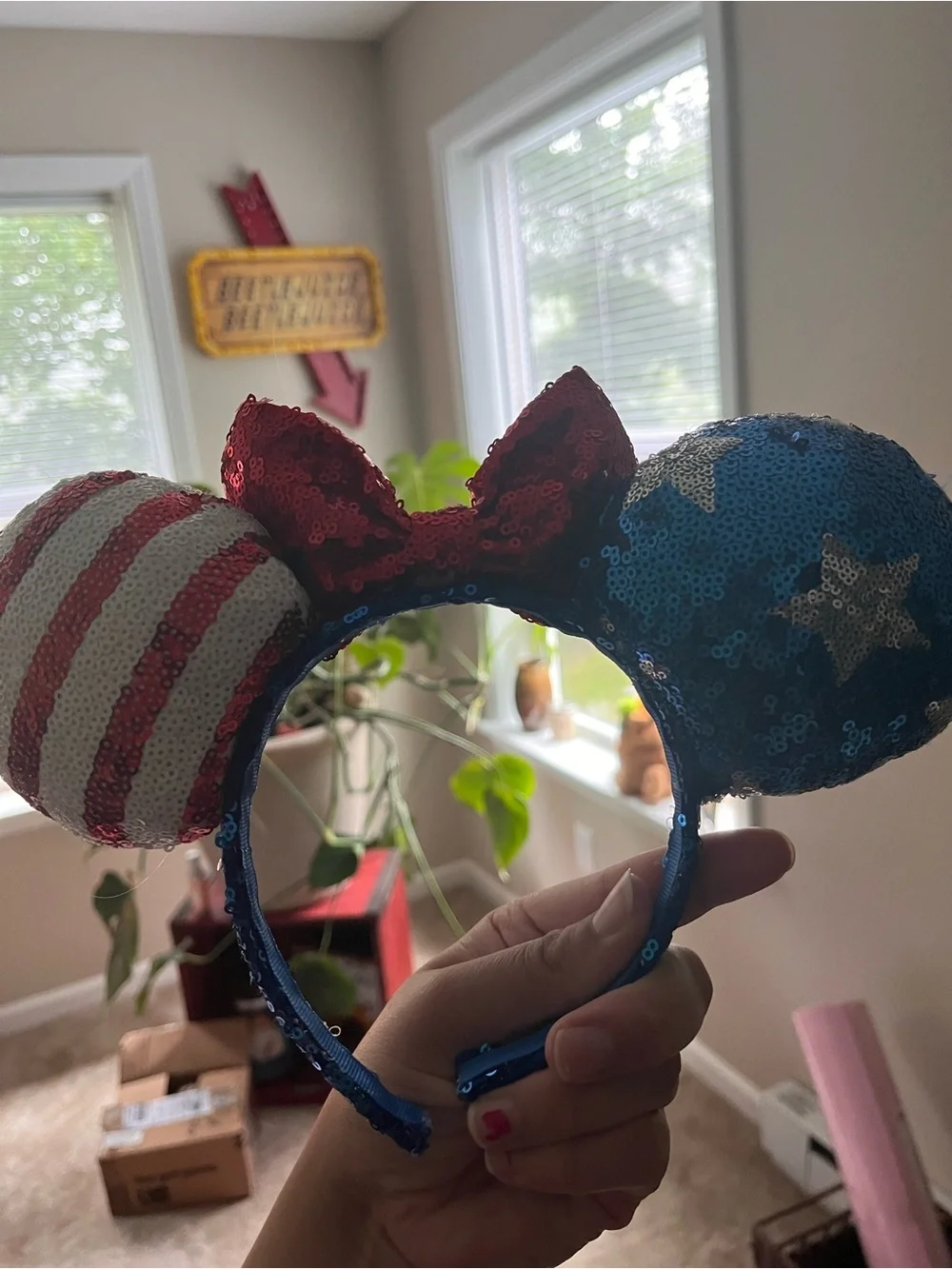 Disney Sequin Minnie Ears Headband - Red & Blue
